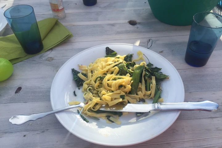 This meal of pasta and fried vegetables marked the first time a plant had been cooked and eaten that had had its genome edited with the CRISPR-Cas9 tool