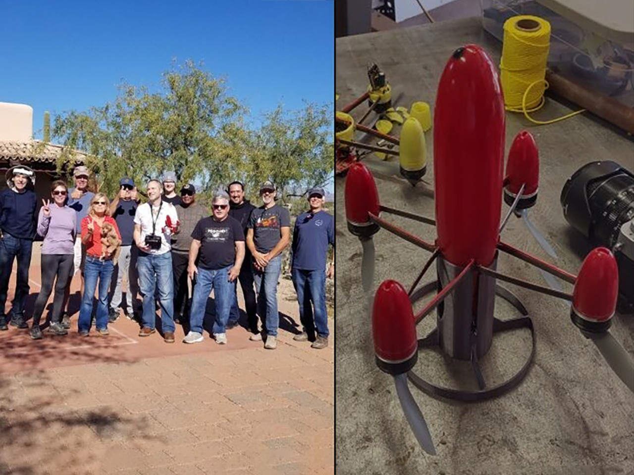 Ryan Lademann, left, and friends who came to witness the XLR V3's Guinness-World-Record-setting flight