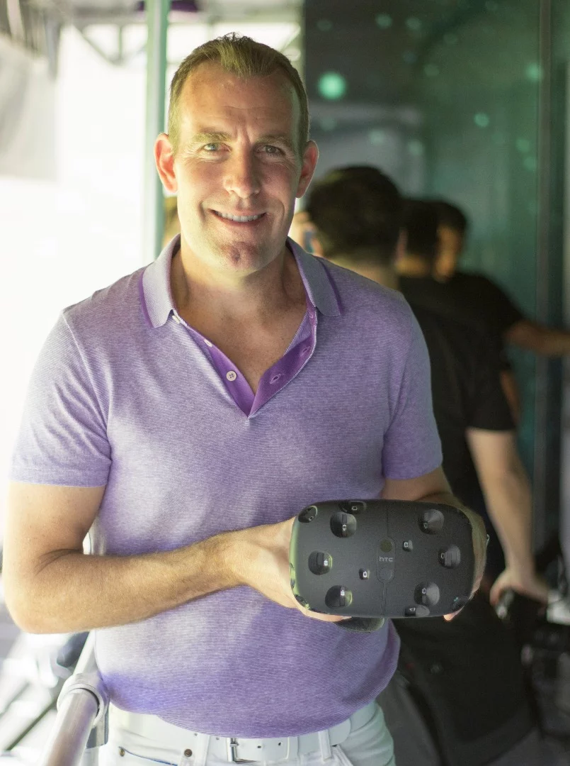 HTC's Executive Director of Global Marketing Jeff Gattis showing off the Vive