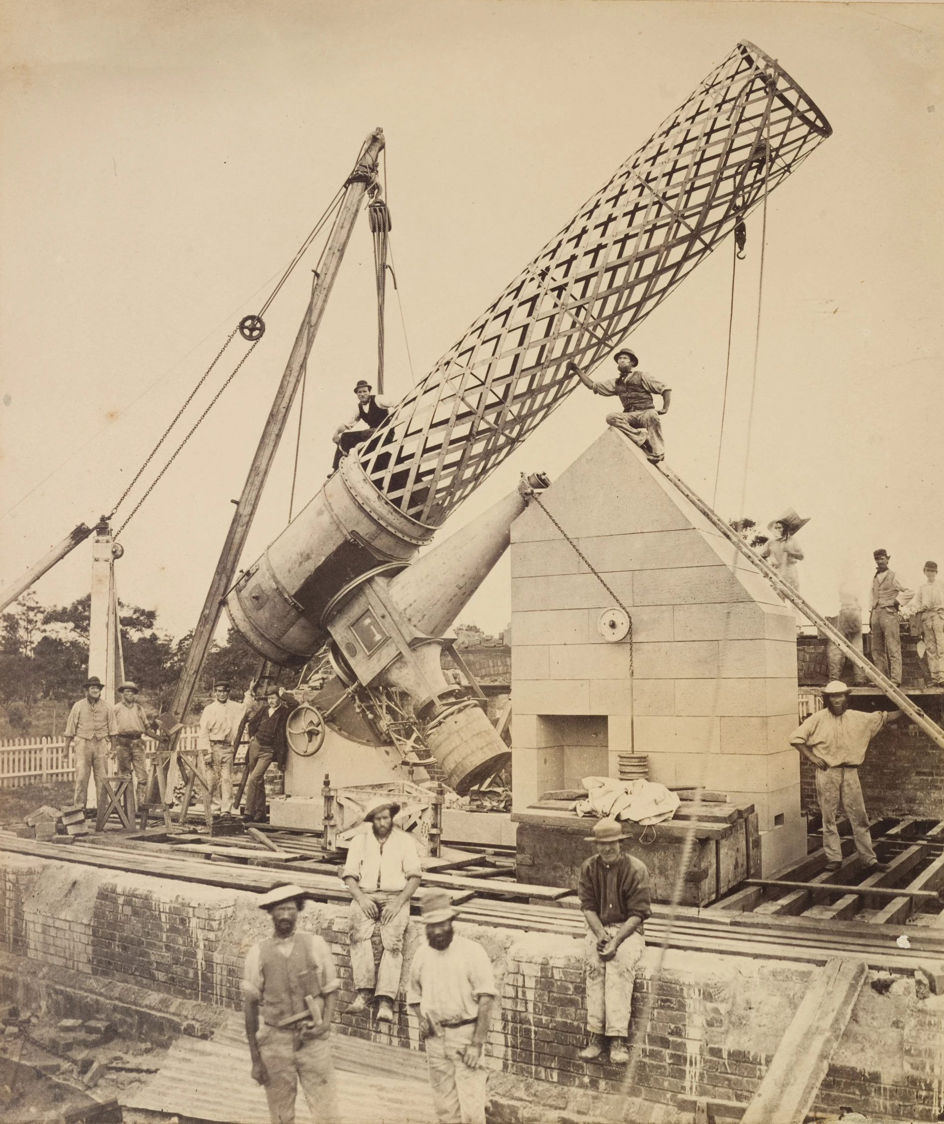 Erection of the Great Melbourne Telescope at Melbourne Observatory, 1869