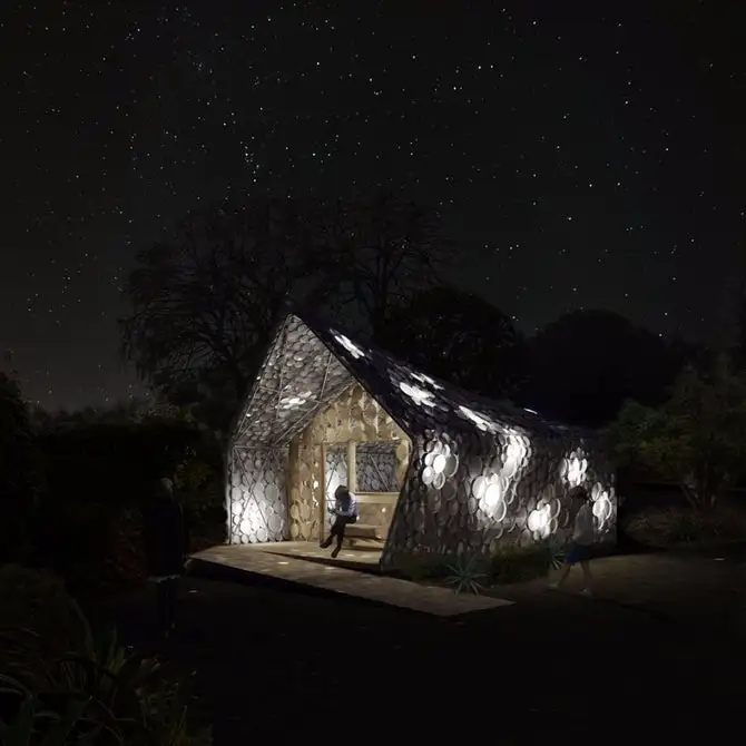 The Backyard BI(h)OME is lit up by LED lights