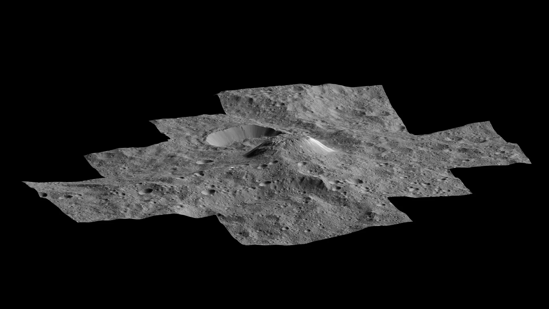 Side-on perspective of Ahuna Mons constructed from a number of individual images captured by NASA's Dawn spacecraft