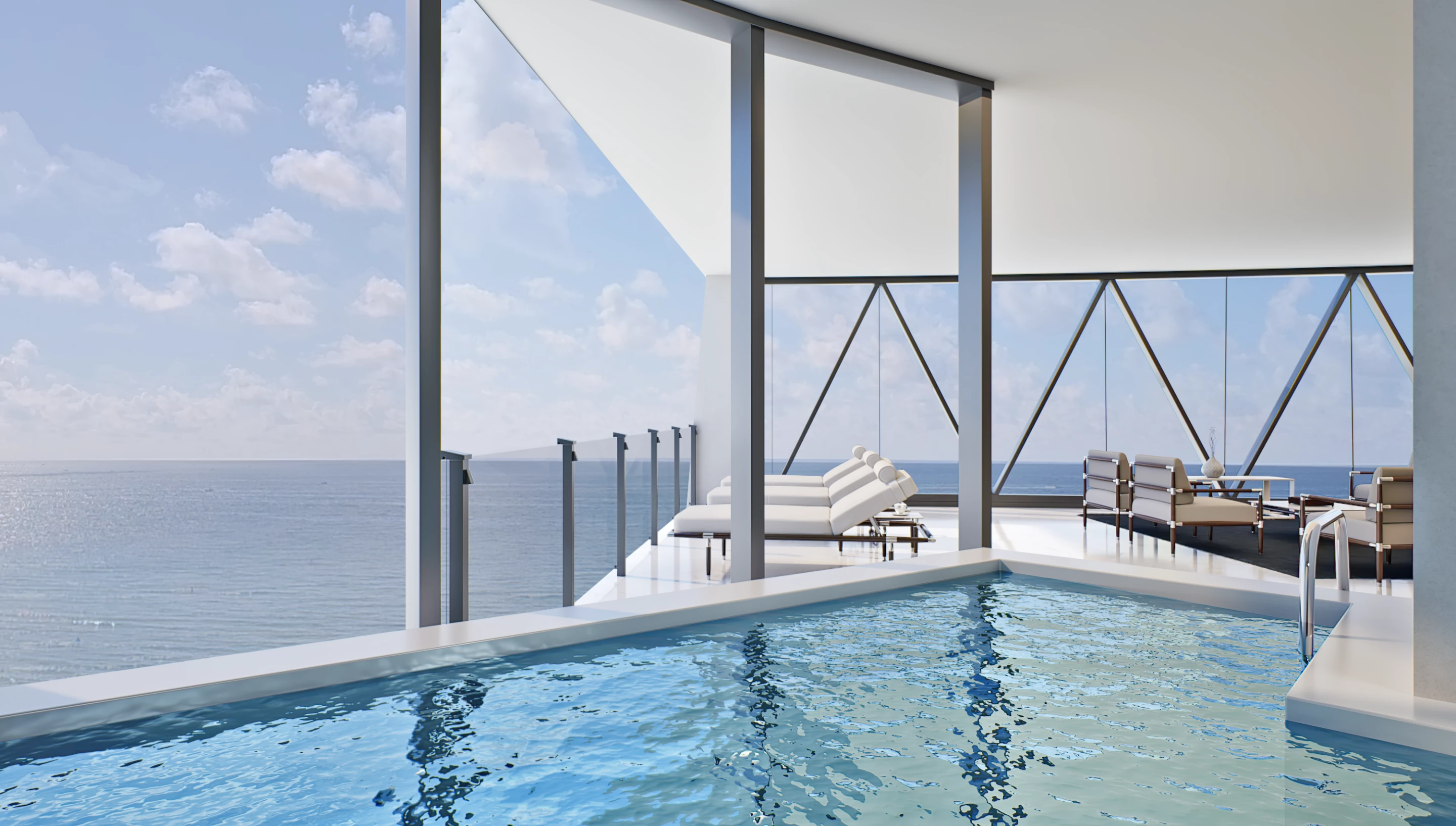Bentley Residences' apartment balconies will include a small heated swimming pool