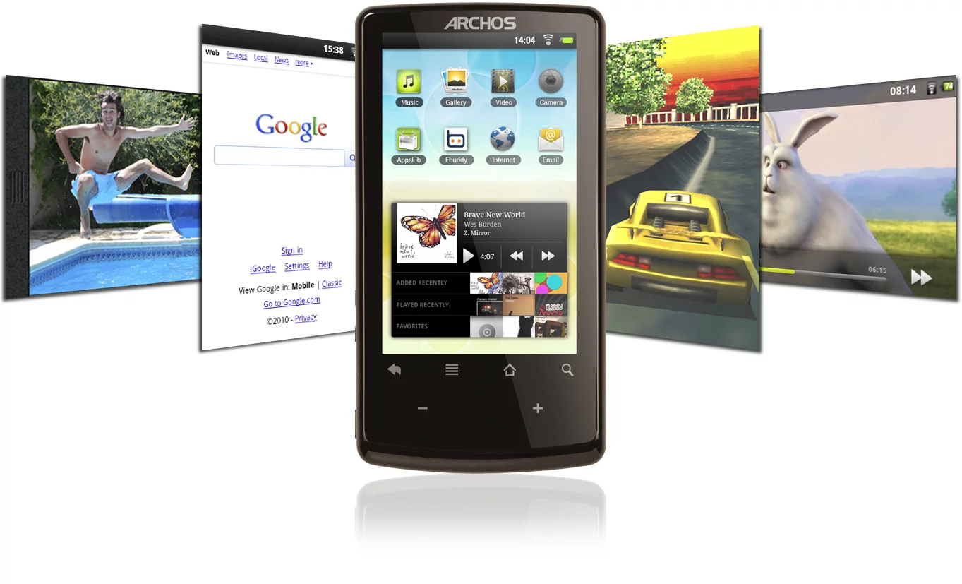 The multiple screens of the Archos 32 Internet Tablet