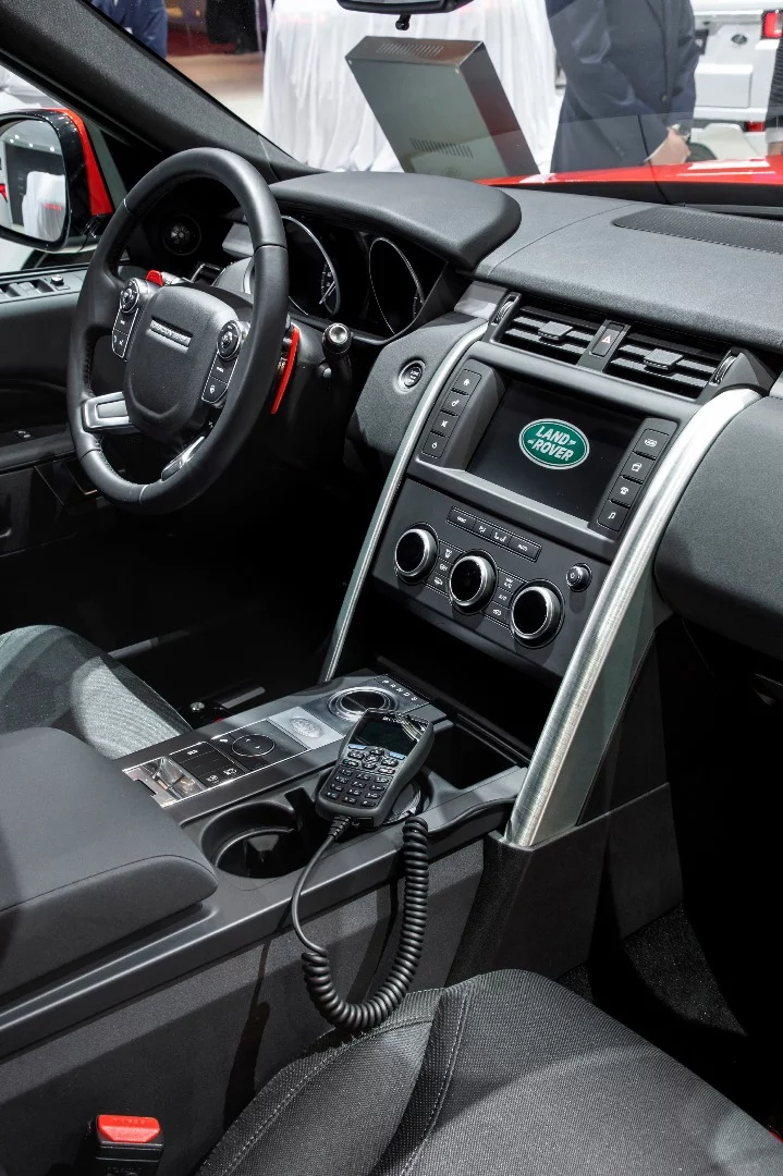 Interior of Land Rover's Project Hero vehicle which features a roof-launched drone