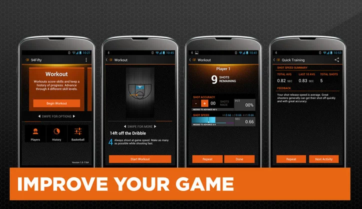 Screenshots of the 49Fifty basketball's app