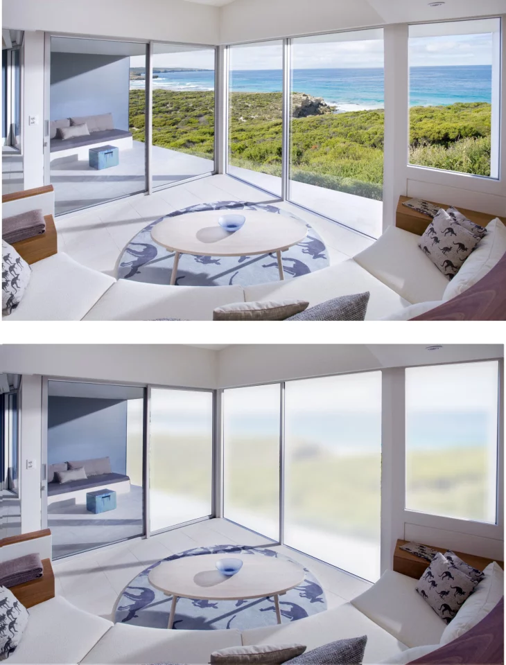 Since the covering blocks UV rays, users can change its transparency to adjust a room's temperature or lighting and conserve energy as a result