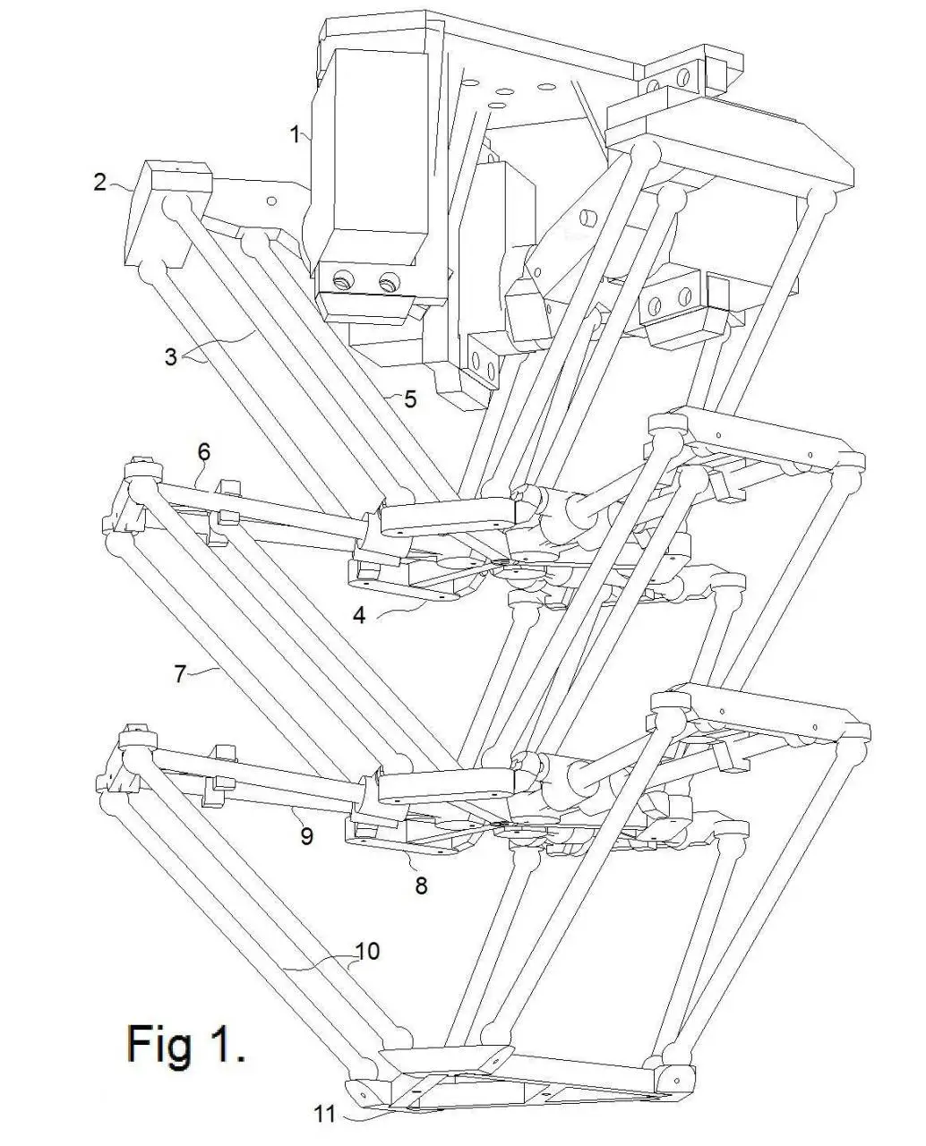 From the base, three arms with joints in the middle extend out to connect to a small triangle-shaped platform. (Image: Aad van der Geest)