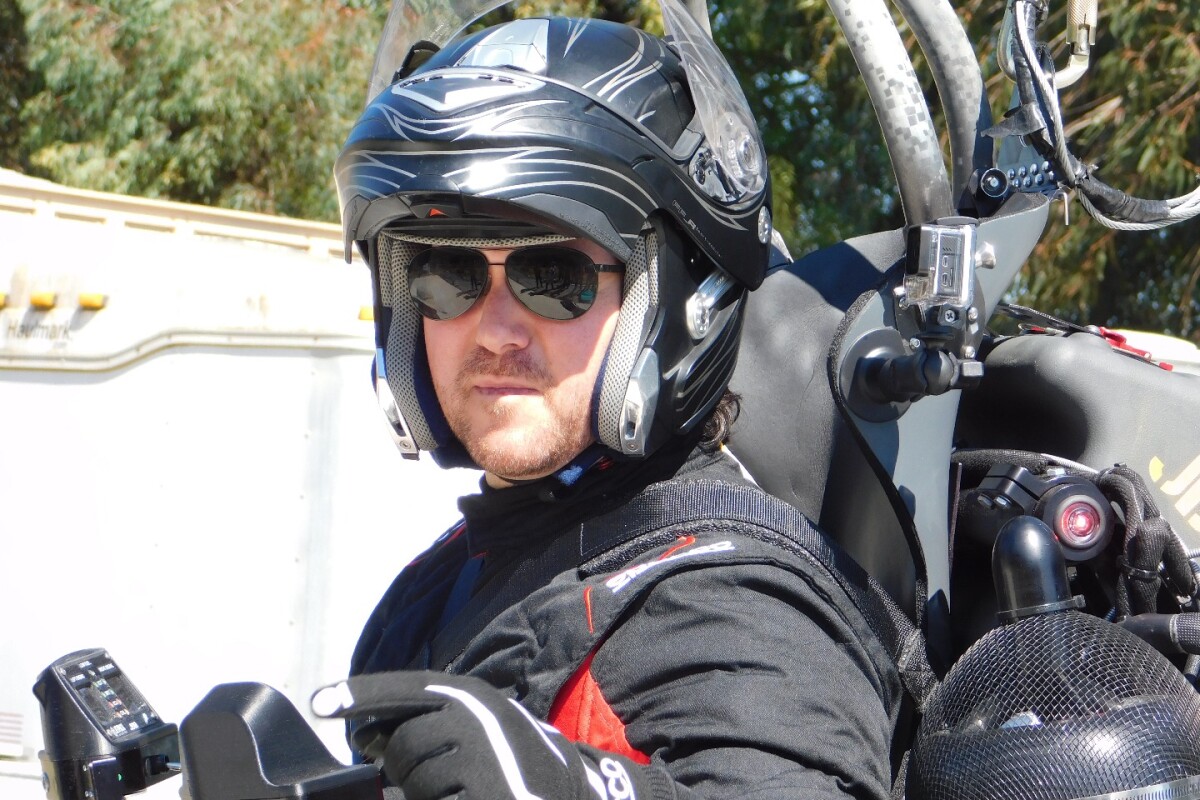 YouTube host Mischa Pollack prepares to become the first "civilian" to fly a jetpack