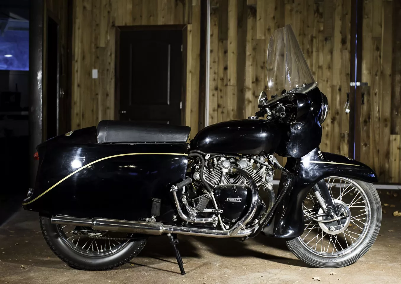 One of 120 made, the legendary Black Prince was launched to great fanfare at the 1954 Earls Court Show. Philip Vincent described the fully-enclosed motorcycle as a "two-wheeled Bentley." This bike was made in the final year of Vincent motorcycles, and was sold for $135,000 at Mecum MidAmerica's Las Vegas auction in January, 2014.