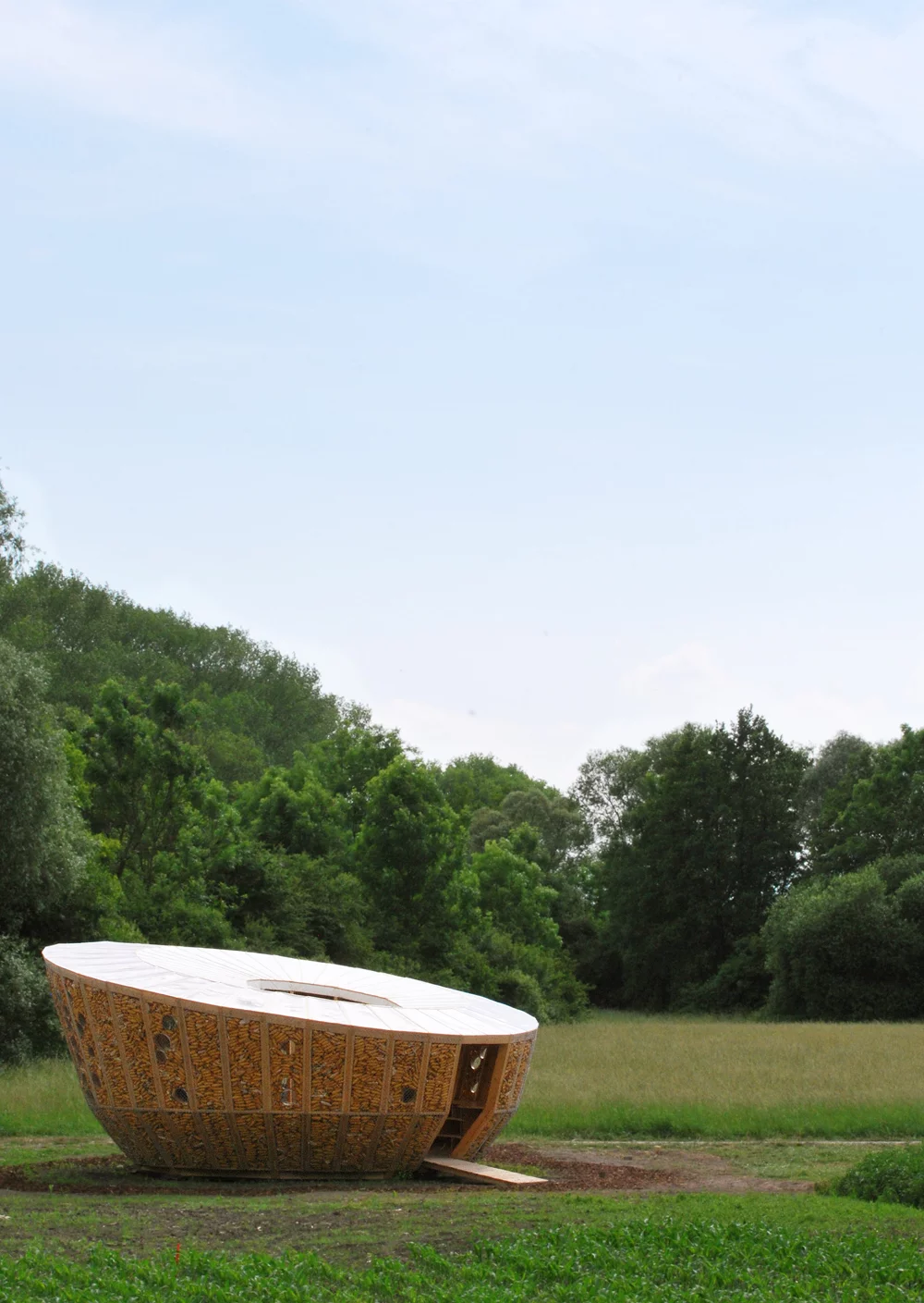 The prototype home is designed in a circular shape, allowing sunlight to filter through the structure during the entire day