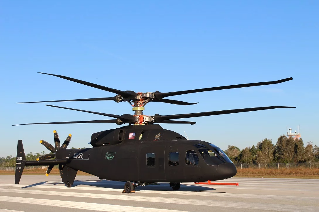 With counter-rotating blades at the top, the SB>1 Defiant blasts through the helicopter speed limit imposed by retreating blade stall on single-rotor helicopters