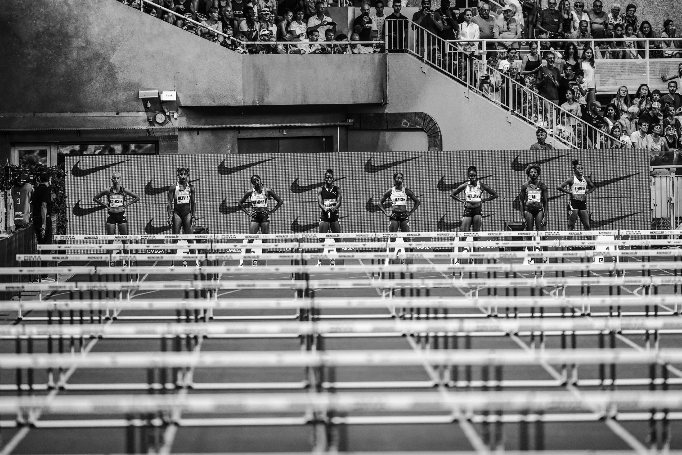 Silver, Focus. 'Before the Start'. Just before the start of the women's 100m hurdles final, 2019 IAAF Diamond League in Monaco