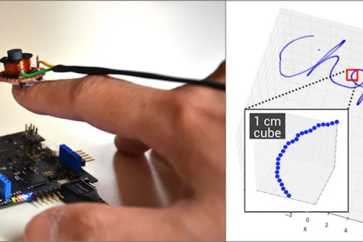 Finexus uses a set of electromagnets fitted to the user's fingertips and four magnetometers to detect their motion