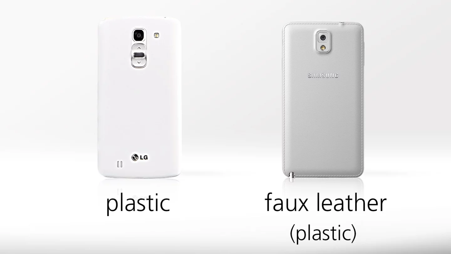 Both phablets are made of plastic, but the Note's plastic tries to simulate leather