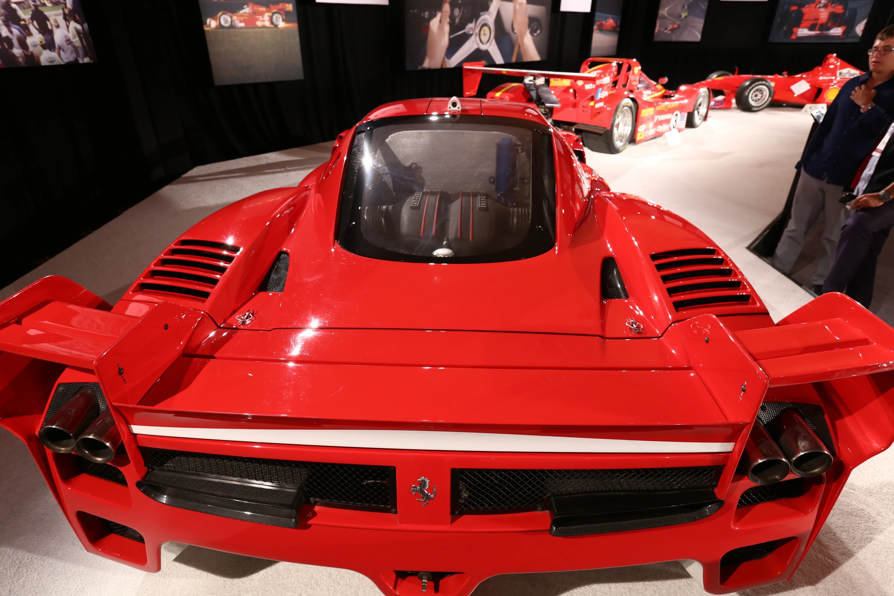Looking down the tail of the Ferrari FXX Evoluzione in RM's showroom (Photo: Angus MacKenzie/Gizmag.com)