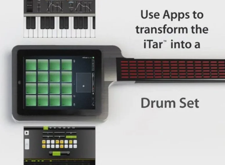 The iTar can be transformed from a digital guitar to a virtual drum machine, courtesy of iPad apps