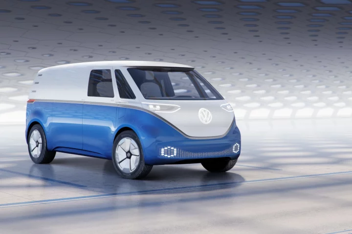 The I.D. Buzz Cargo concept takes the commercial van five years into the future, with level 4 autonomy and all sorts of intelligent work aids
