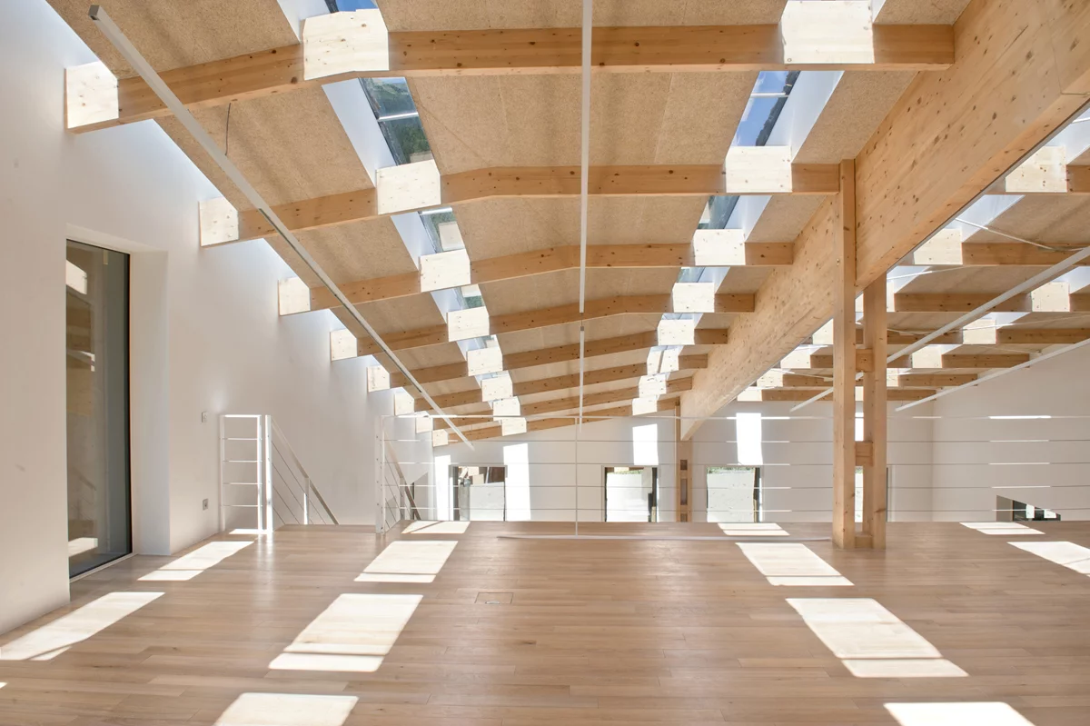 Mont-Blanc Base Camp in Les Houches, France, by Kengo Kuma & Associates. The building serves as a headquarters for climbing and mountaineering gear maker Blue Ice