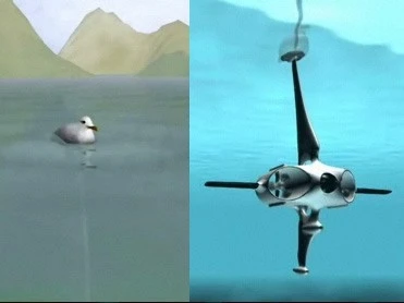 Macroswiss's Hydrobot mimics a seagull floating on the water.