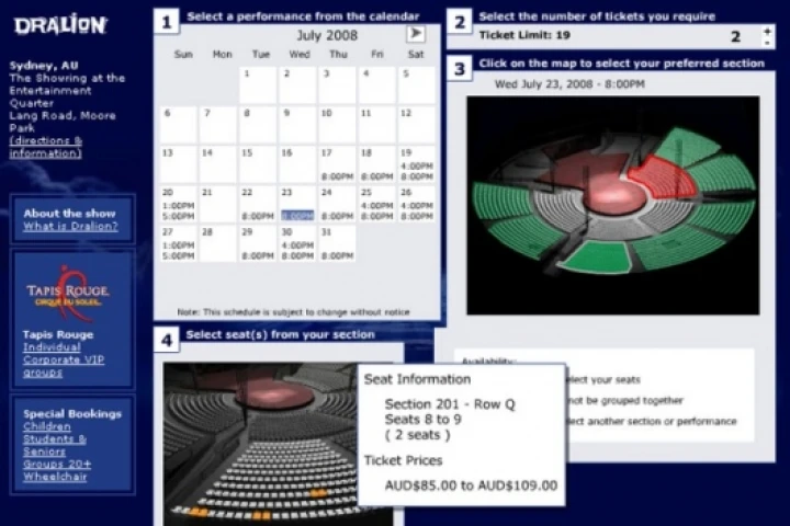 Cirque du Soleil ticketing system - screenshot