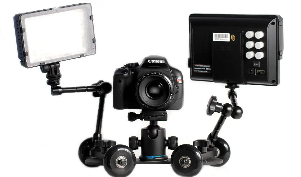 Two holes on each axle can also be fitted with different attachments, such as friction arms to hold lights, monitors, a Glif iPhone mount, or other accessories