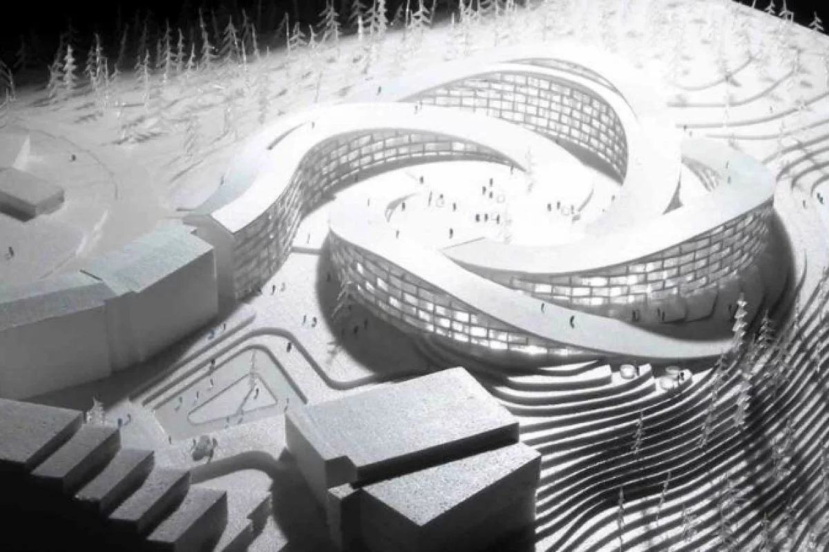 The buildings extend parallel to each other to create a sequence of intertwining streets