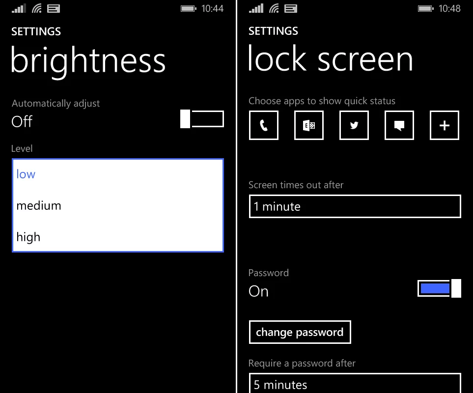 Turning down screen brightness and when it auto turns off