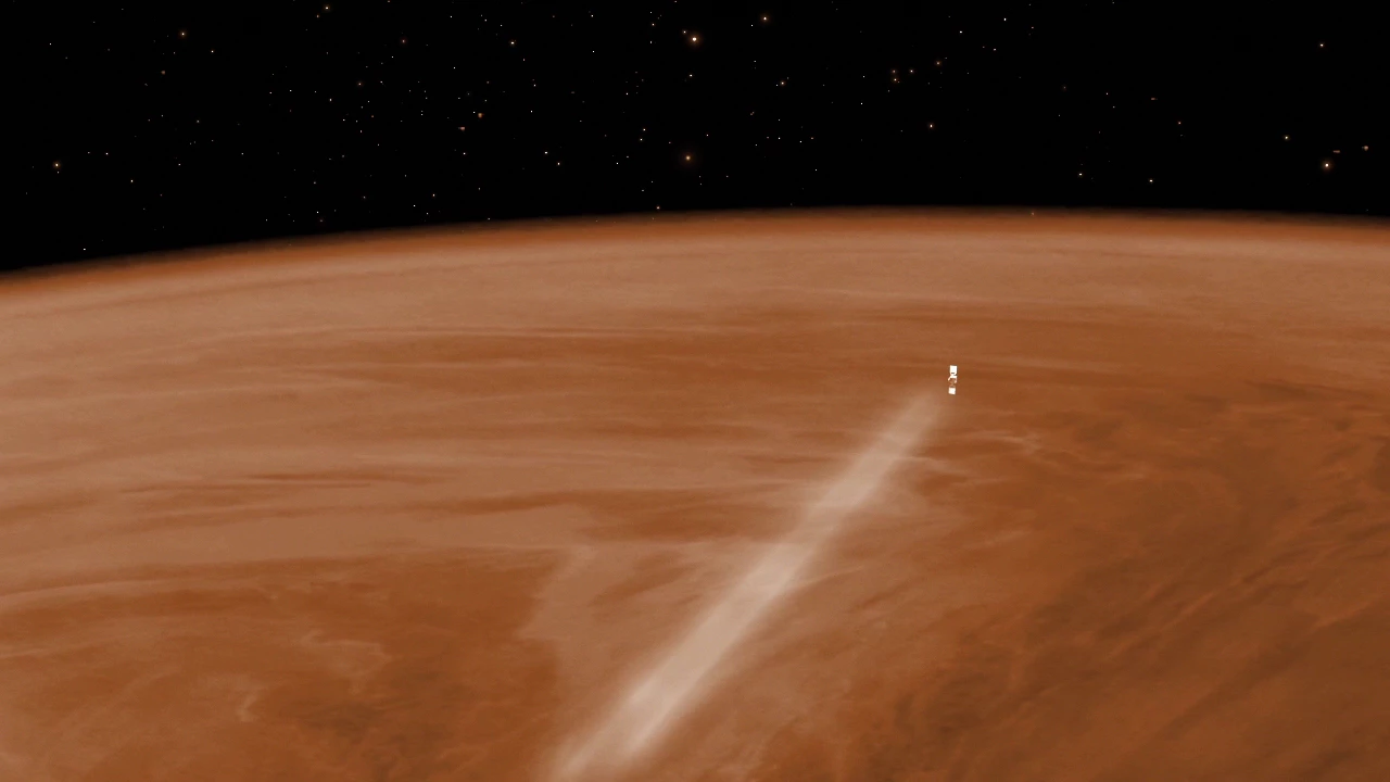 An artist's impression of Venus Express aerobraking (Image: ESA)