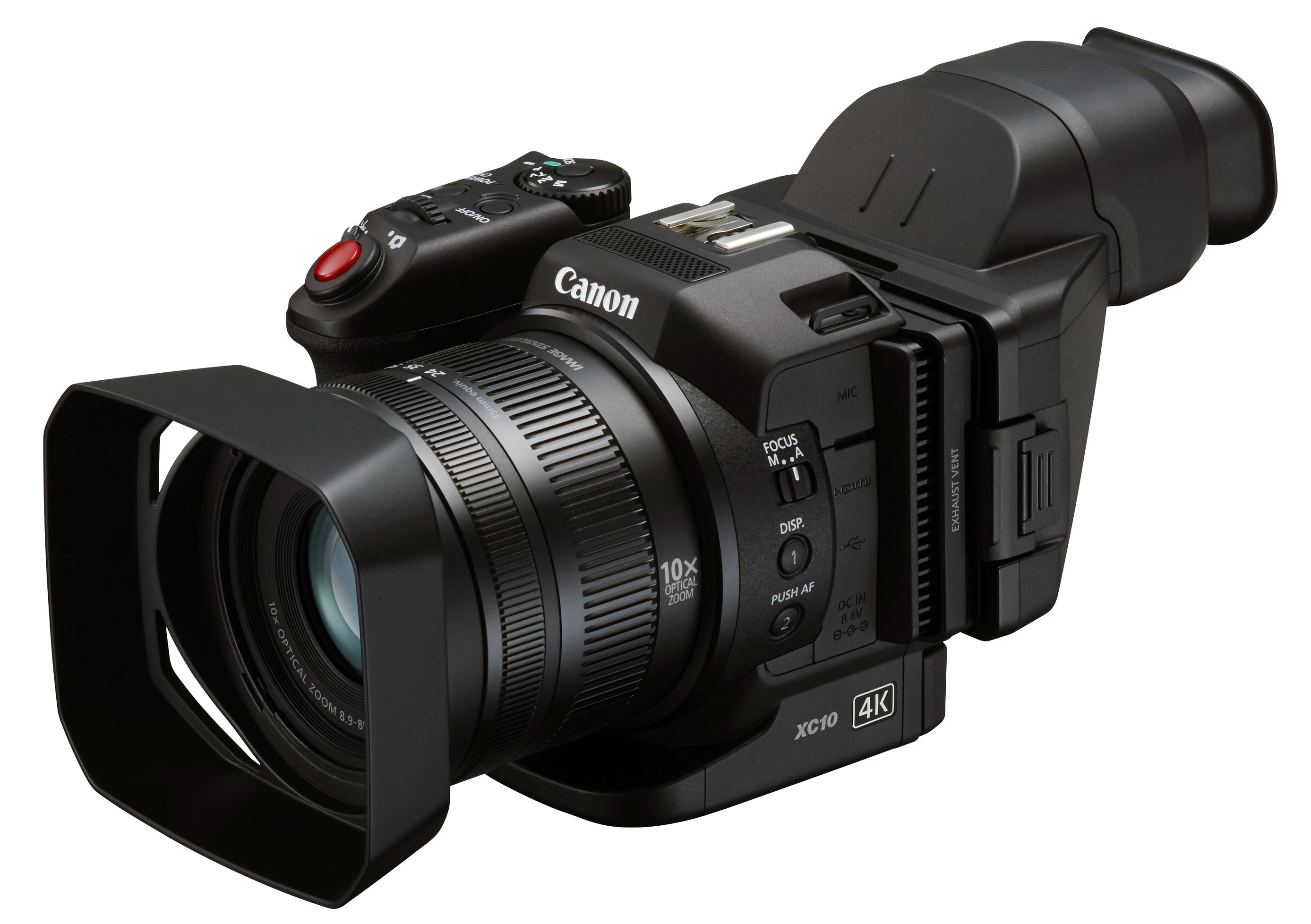 An included viewfinder can also be attached over the monitor of the Canon XC10 to provide an eye-level finder