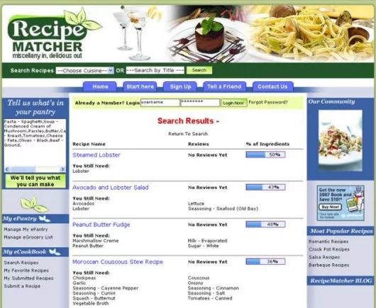 Recipe Matcher turns the cookbook upside down to use ingredients you've already got.