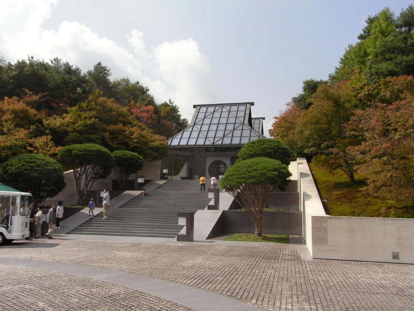 The massive Miho Museum is situated near Kyoto in Japan. Built in 1997 the vast majority of this structure is underground as Pei’s design is burrowed into the hilly landscape