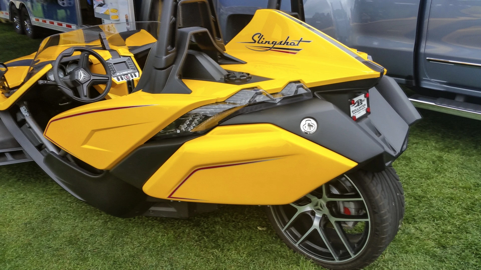 Corbin had this Slingshot at the Quail Motorcycle Gathering to showcase the accompanying bags and seats