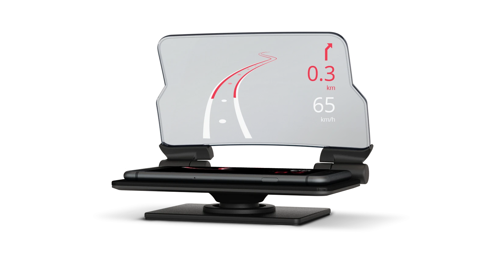 The Hudway Glass is a smartphone cradle that sits on top of a car's dashboard