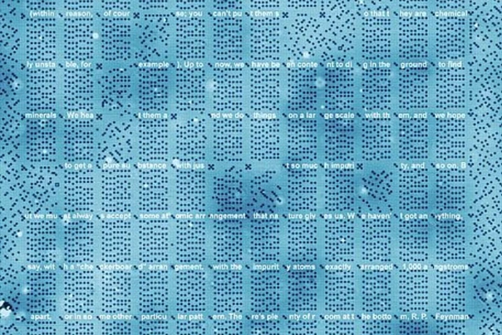STM scan (96 nm wide, 126 nm tall) of the 1 kB memory, written to a section of Feynman’s lecture There’s Plenty of Room at the Bottom