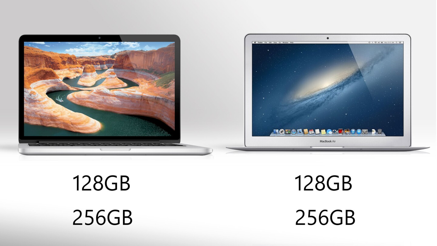 Storage options are equal, though the Air uses new, faster flash memory