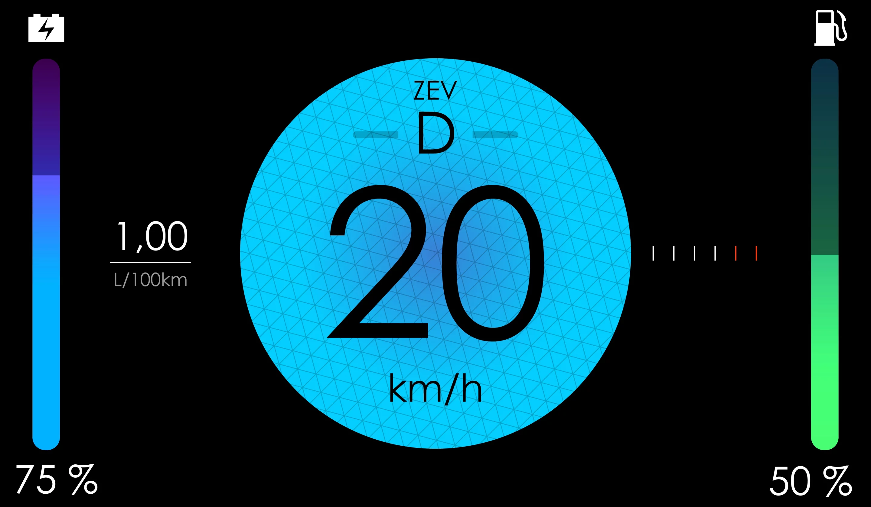 The left instrument panel display shows speed and other traditional readouts