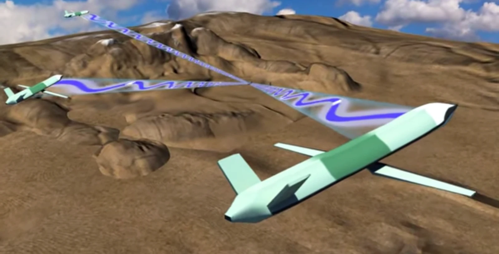 Drones gather target data about a missile radar station while also jamming it, as part of a SoSITE system (Image: DARPA)