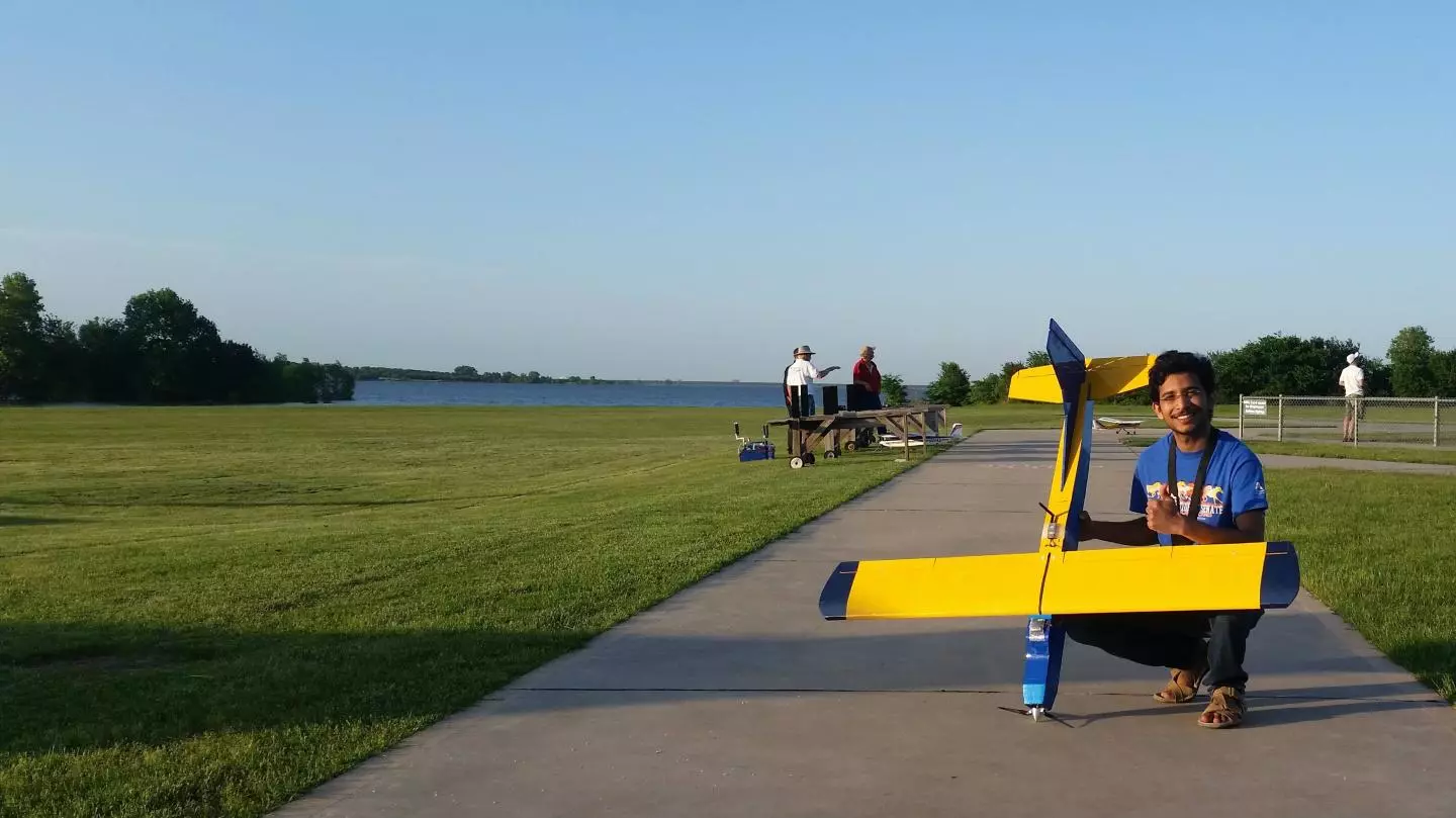 Sampath Reddy Vengate with his mass actuation-steered UAV