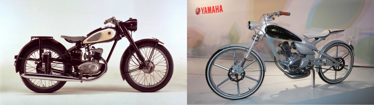 The 1955 Yamaha YA-1 and the 2011 Yamaha Y125, side by side