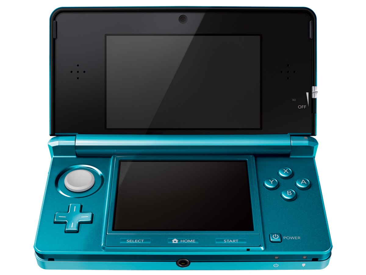 The Nintendo 3DS will be available in Cosmo Black or Aqua Blue (pictured)