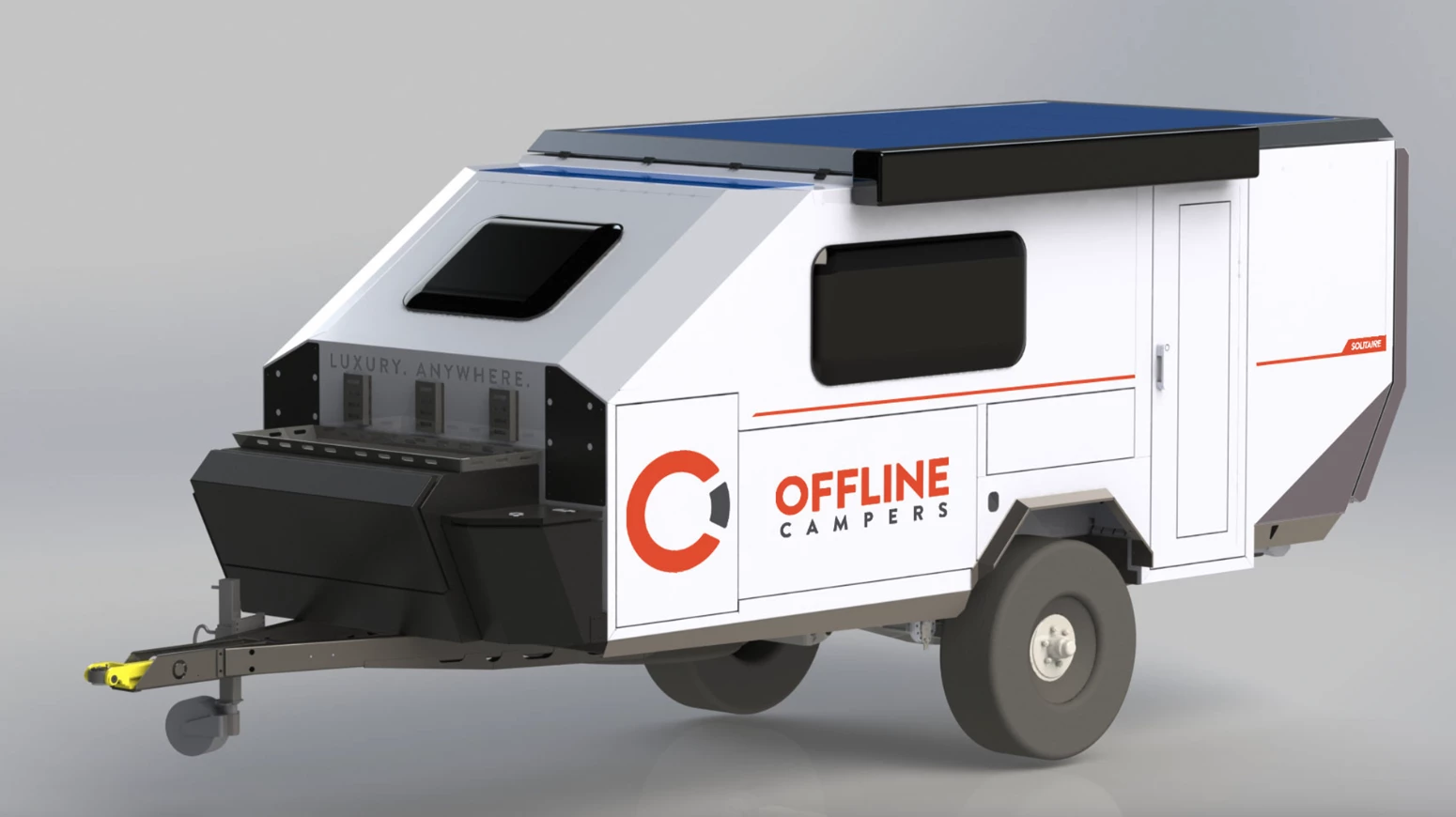 The Solitaire packs up into a small travel trailer with squaredrop styling