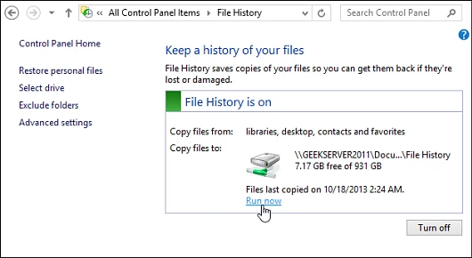 File history is one tool built in to Windows 8 that allows you to back up important files and folders