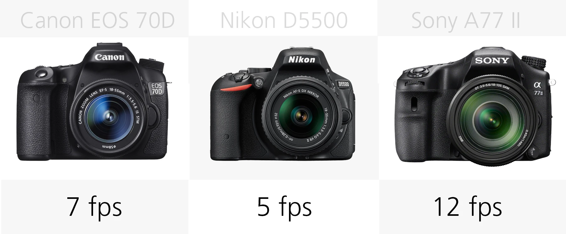 Burst shooting comparison (Canon EOS 70D, Nikon D5500, Sony A77 II)
