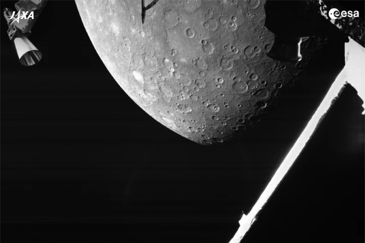 Image of Mercury taken by BepiColombo at a distance of around 2,418 km (1,500 miles) from the surface