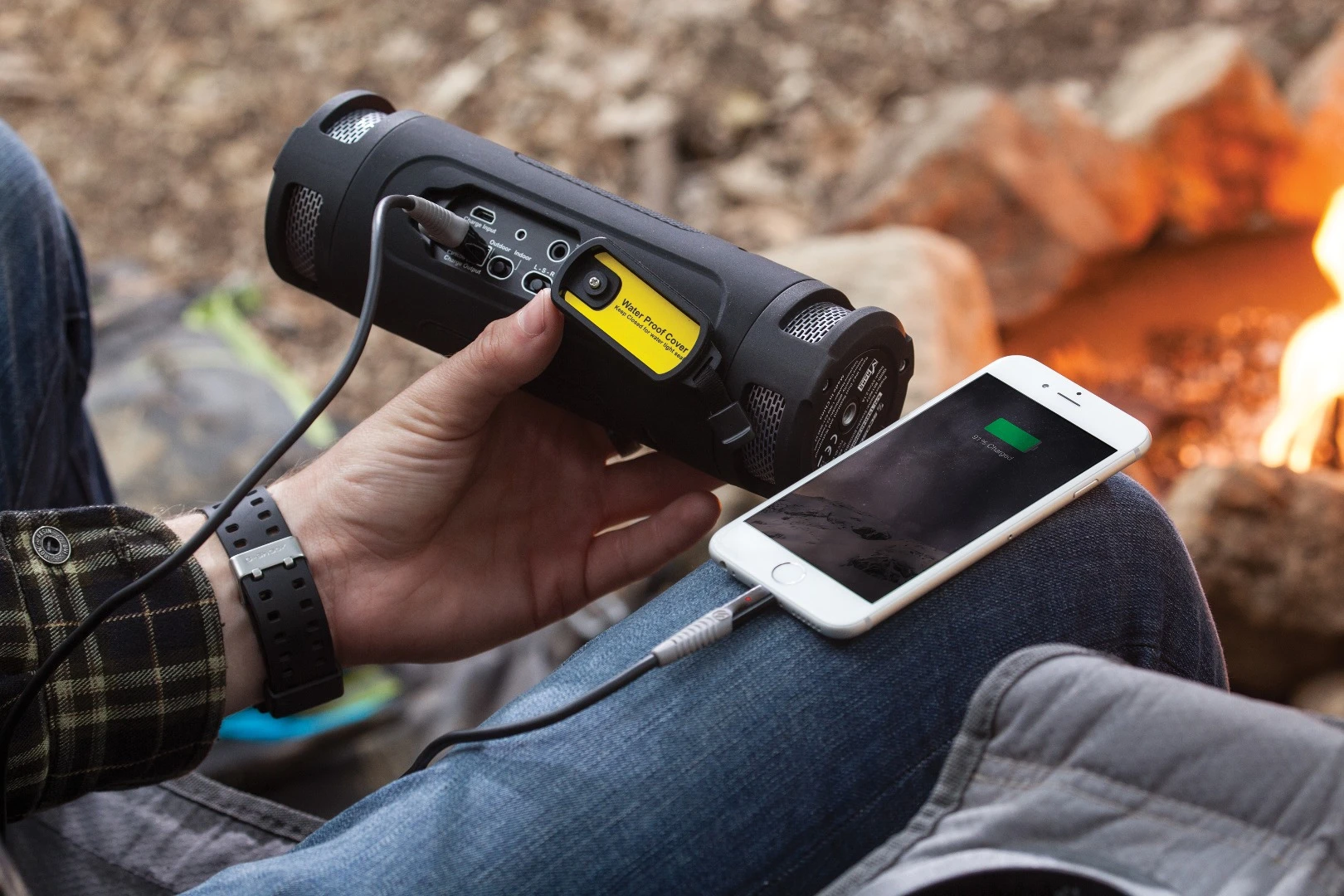 The Scosche BoomBottle+ can charge up mobile devices with its Micro USB cable