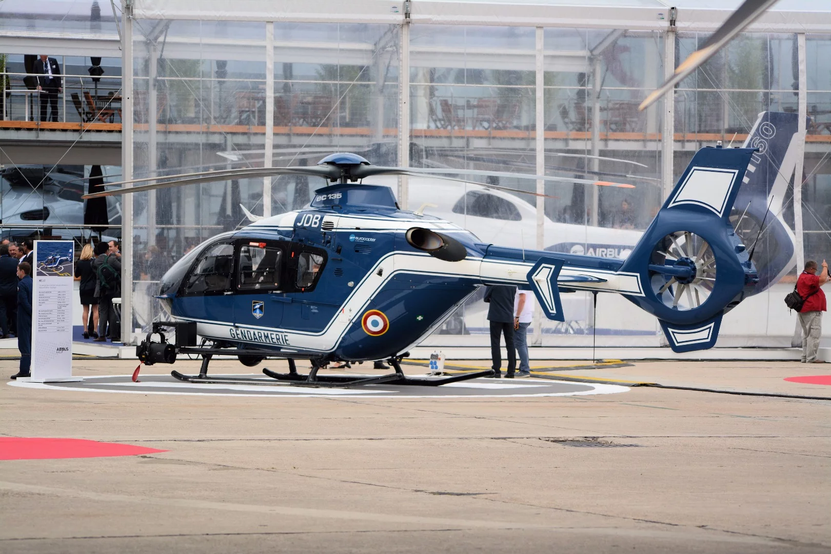 The new light twin multi-role H135 helicopter from Airbus on Gendarmerie duty at Le Bourget airport
