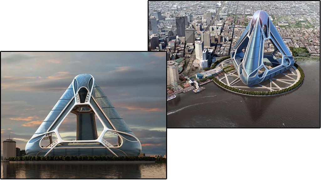 The New Orleans Arcology Habitat (NOAH) concept for the banks of the Mississippi