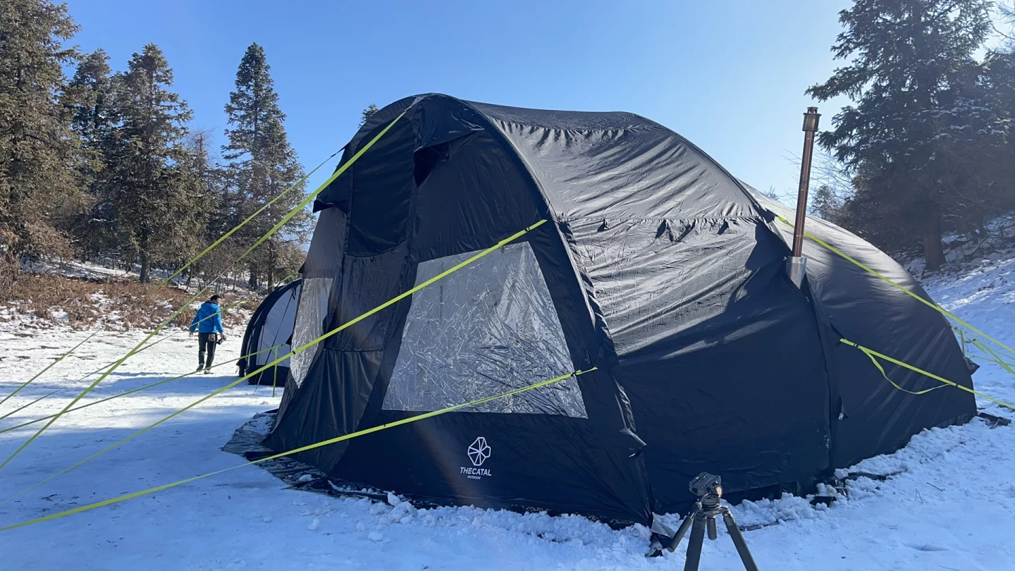 The Magic Fort includes some serious guy straps for securing to the ground and a stove jack for using a stove inside during cold weather