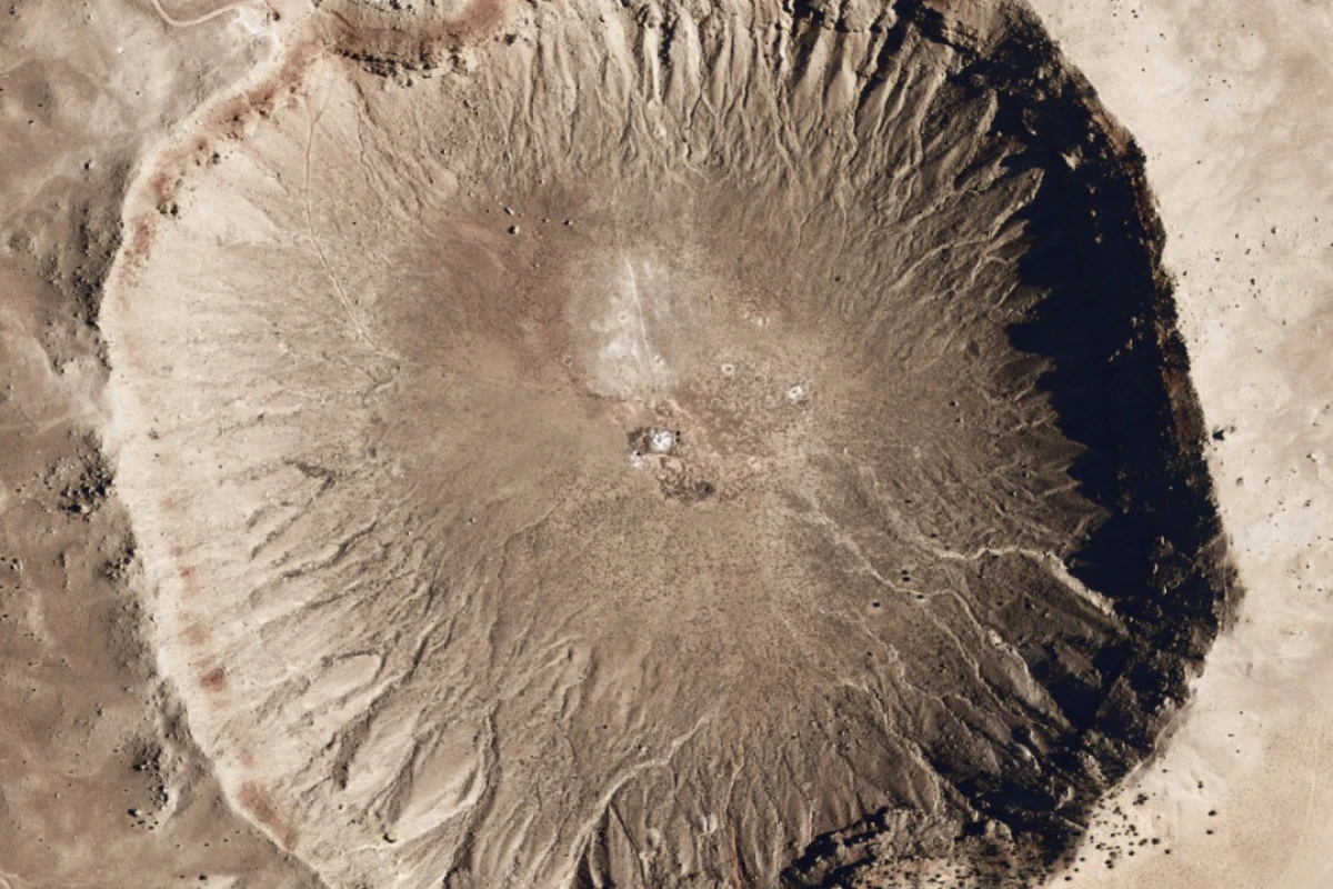 Aerial view of Meteor Crater in northern Arizona